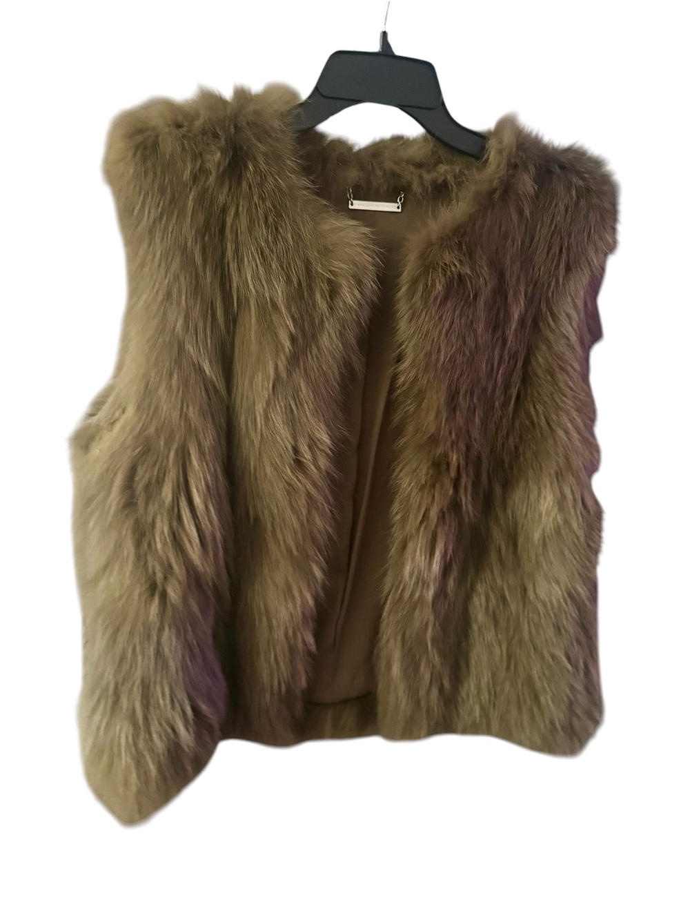 💯Auth Diane Von Furstenberg Dyed REAL  Fox Fur Vest in khaki green color 🤩